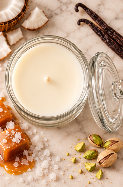 Brazilian Bum Bum Type Soy Wax Candle by SZOFI & CO in a clear glass jar, handmade in Perth with premium soy wax