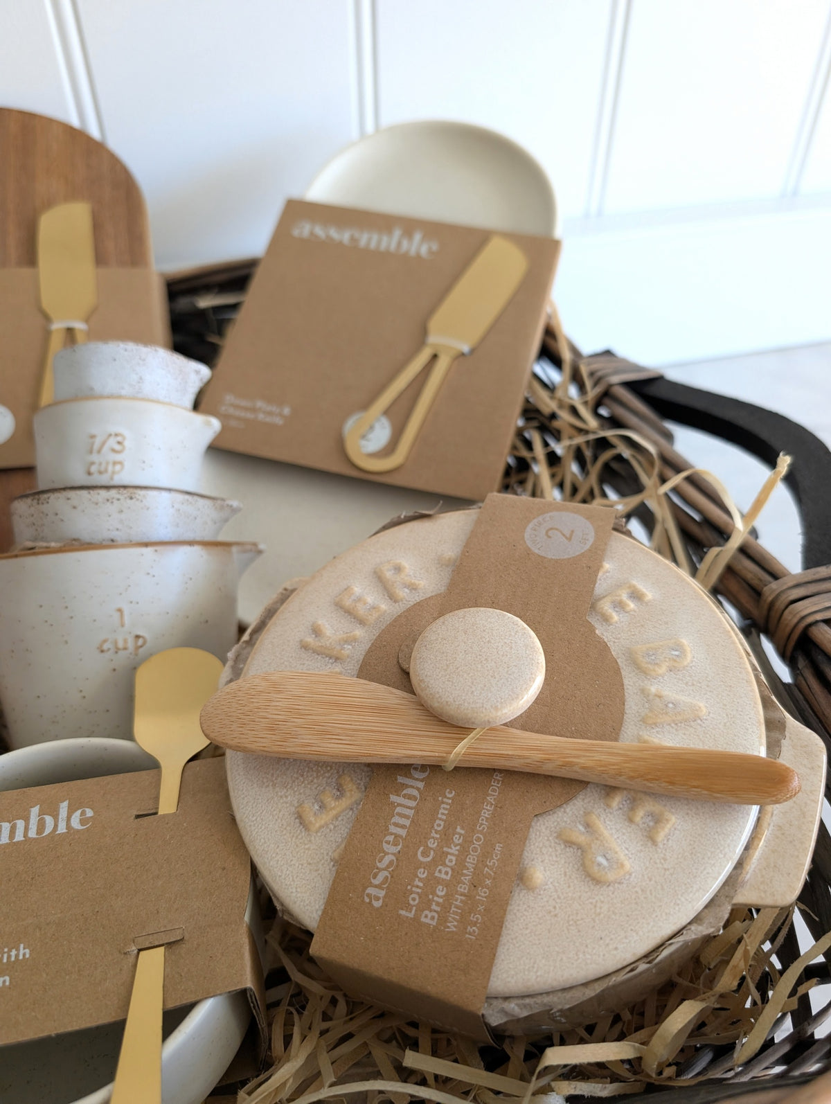 Ceramic brie baker and serving pieces in the Gather & Graze Hamper