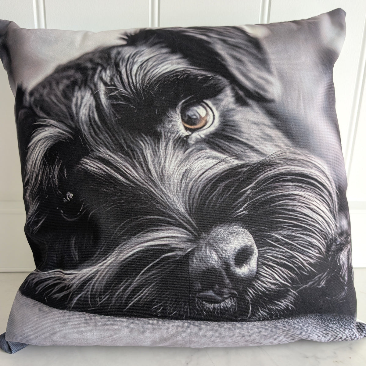 Black Schnauzer cushion, 45 × 45 cm, front view