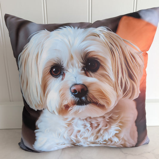 White Puppy Standing cushion — front view